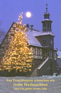 Froschhausen - Altes Rathaus mit Weihnachtsbaum